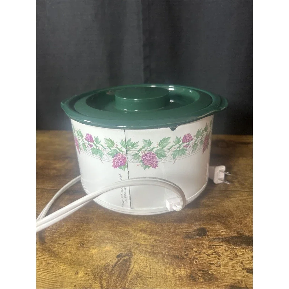 Rival Crock-Ette White & Green Stoneware Slow Cooker with Grape Vine Design